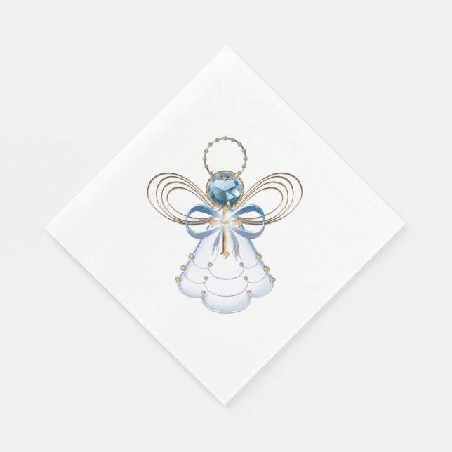 Christmas Blue Filigree Angel of Faith - Holiday Paper Napkins (Corner)