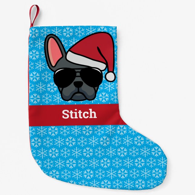Christmas Blue French Bulldog Small Christmas Stocking (Front)