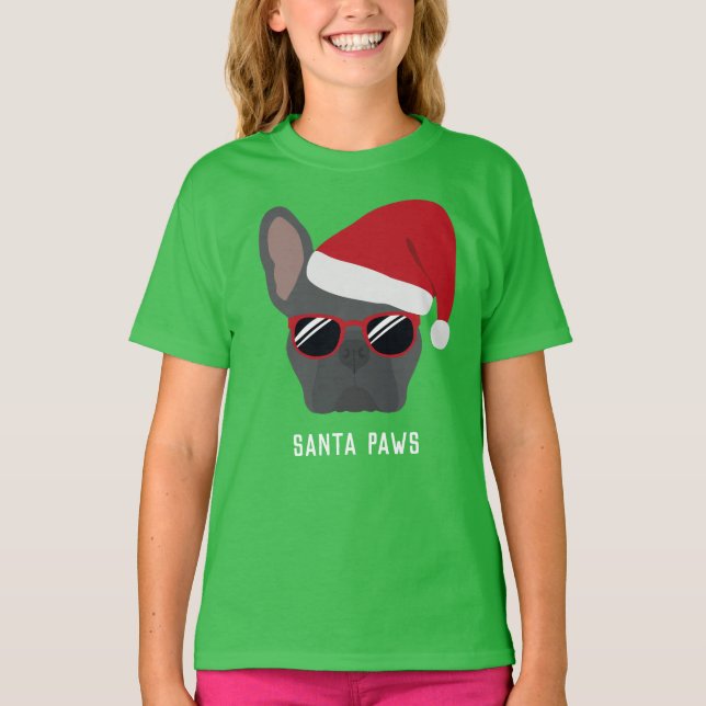 Christmas Blue French Bulldog T-Shirt (Front)