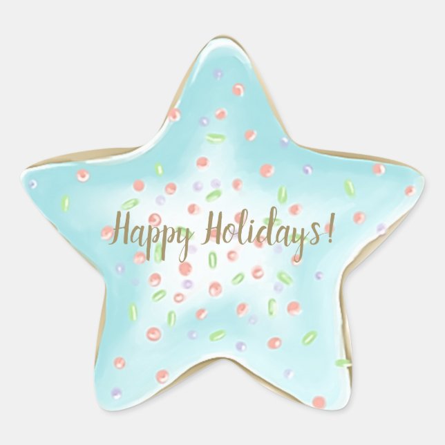 Christmas Blue Frosted Sugar Cookie Holiday Star Sticker (Front)