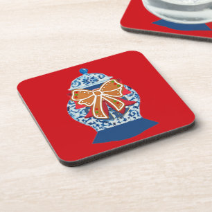 Christmas Blue Ginger Jar     Beverage Coaster