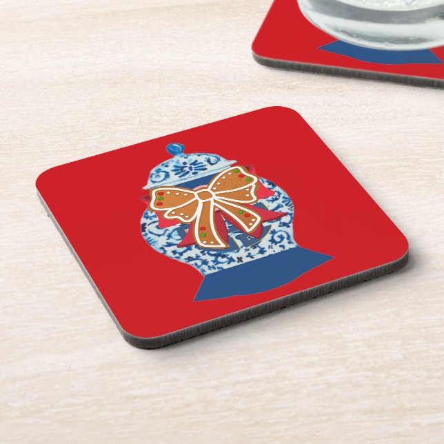 Christmas Blue Ginger Jar     Beverage Coaster (Left Side)