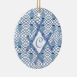 Christmas Blue Ginger Jar Ceramic Ornament