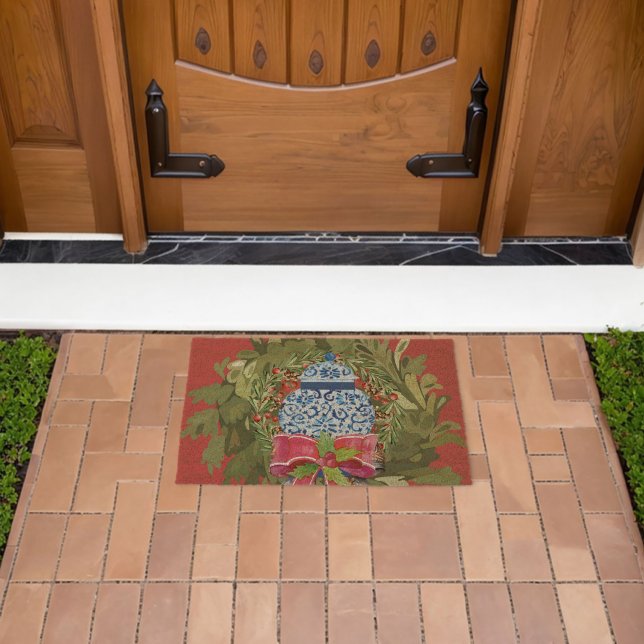 Christmas Blue Ginger Jar Coir  Fiber Doormat (Insitu (Outdoor))