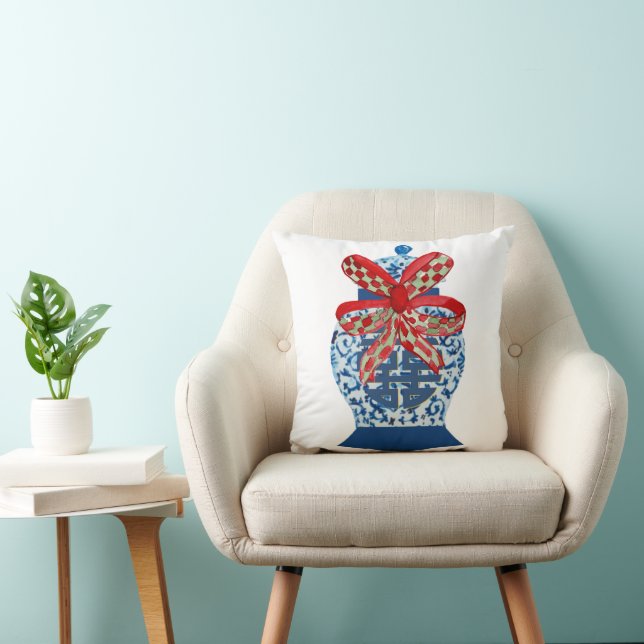 Christmas Blue Ginger Jar     Throw Pillow (Chair)