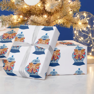 Christmas Blue Ginger Jar Wrapping Paper