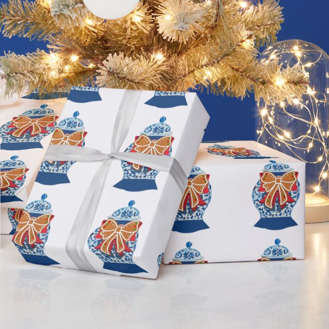 Christmas Blue Ginger Jar     Wrapping Paper (Holidays)