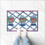 Christmas Blue Ginger Jars Doormat Welcome mat<br><div class="desc">Original Art by Dawne

My painting of my Ginger Jars that are part of my own collection.    I added my hand painted cane background.

Thanks for supporting the arts!
Dawne</div>