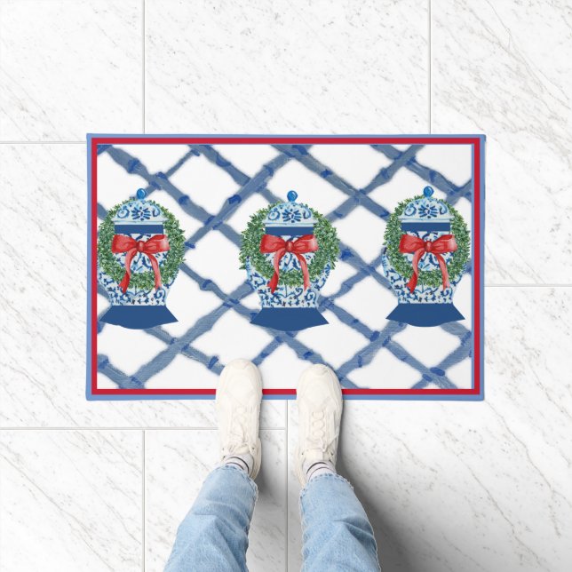 Christmas Blue Ginger Jars Doormat Welcome mat (Indoor)