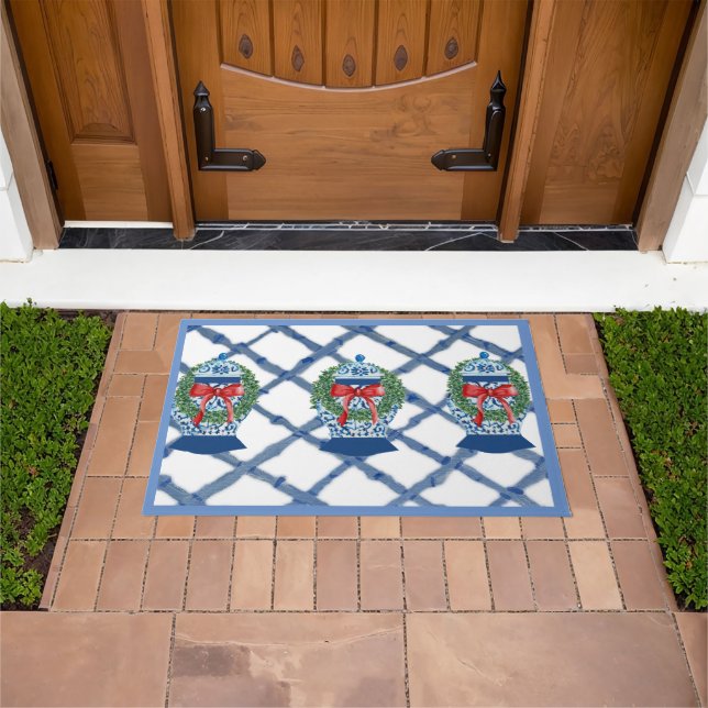 Christmas Blue Ginger Jars Doormat Welcome mat (Outdoor)