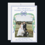Christmas Blue Gingham Garland One Photo Vintage Holiday Card<br><div class="desc">Watercolor Christmas Blue Gingham Foliage One Photo Vintage Holiday Card. This beautiful Christmas Photo Card features watercolor Christmas garland with white bows and frame for one photo. It is perfect if you are looking for classic, southern, grandmillenial Christmas photo card. Message me for any need adjustments or matching items :)...</div>
