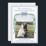 Christmas Blue Gingham Garland One Photo Vintage Holiday Card<br><div class="desc">Watercolor Christmas Blue Gingham Foliage One Photo Vintage Holiday Card. This beautiful Christmas Photo Card features watercolor Christmas garland with white bows and frame for one photo. It is perfect if you are looking for classic, southern, grandmillenial Christmas photo card. Message me for any need adjustments or matching items :)...</div>