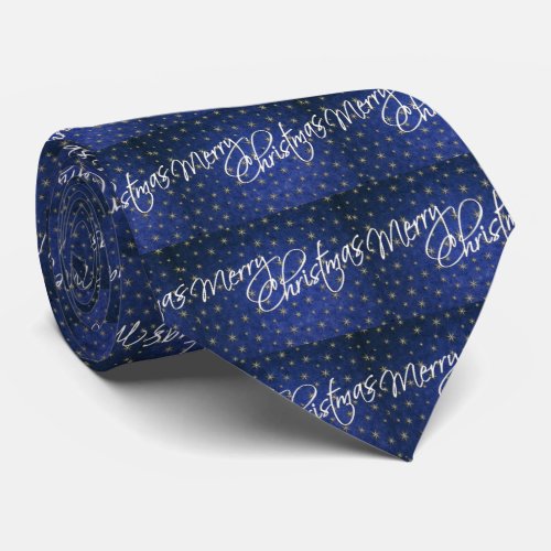 Christmas Blue Glitter Merry Christmas Mens Tie