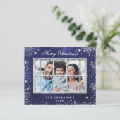 Christmas blue glitter photo window card | Zazzle