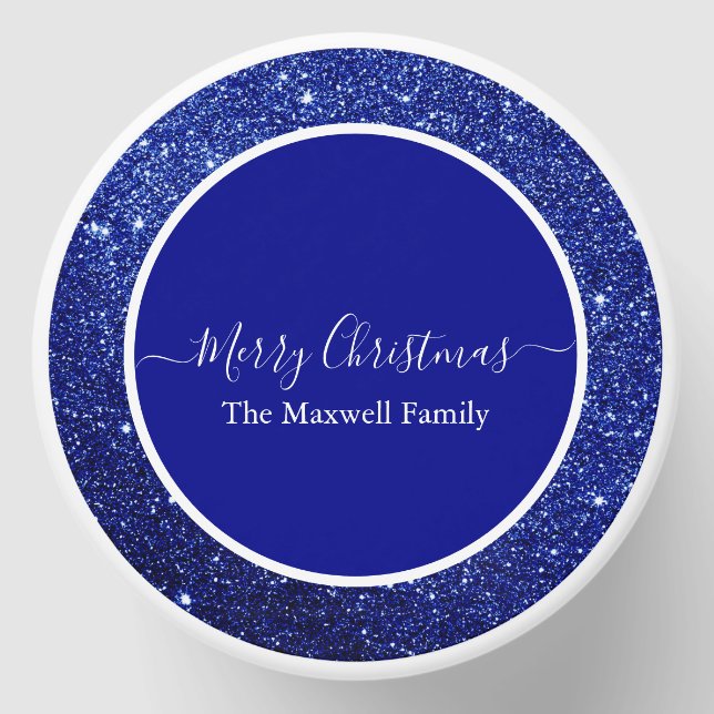 Christmas blue glitter script name mini candle favors (Front)