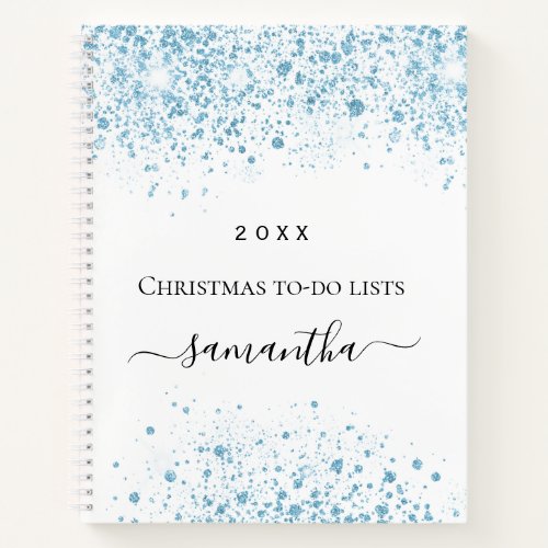 Christmas blue glitter white winter to do lists  notebook