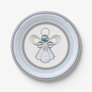 Christmas Blue/Gold Angel of Faith Filigree Paper Plates