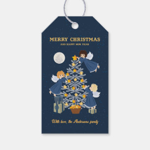 Christmas blue gold cute baby angel tree gift tags