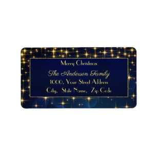 Christmas Blue Gold Stars Return Address Label