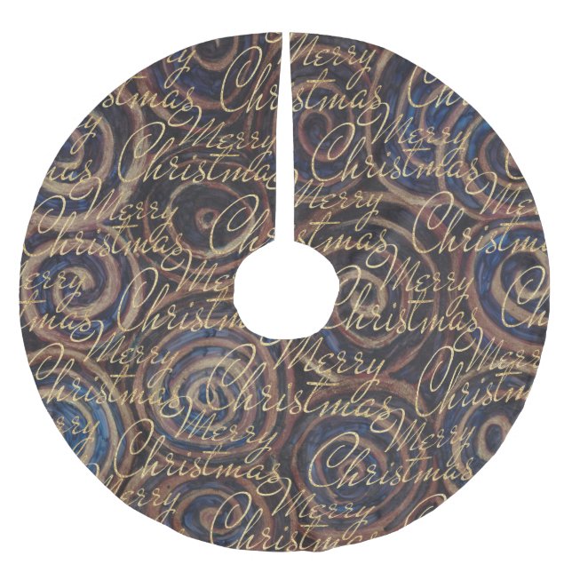 Christmas Blue Gold Swirls Brushed Polyester Tree Skirt (Front)