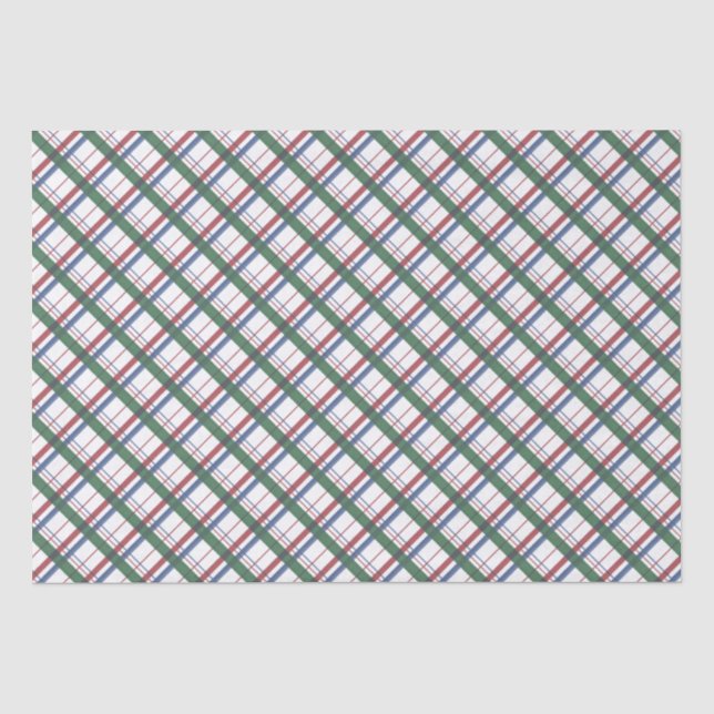 Christmas Blue Green And Red Plaid Tartan Check Tissue Paper (Front)