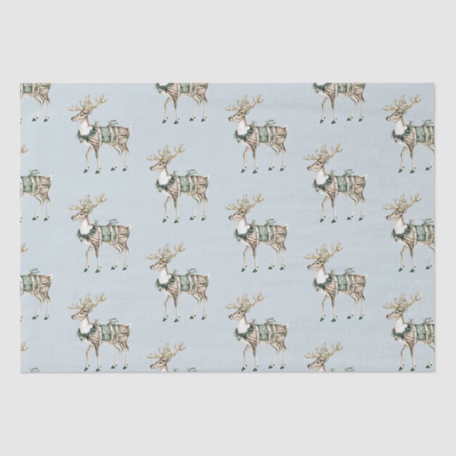 Christmas Blue Green Deer Tissue Paper (Front)