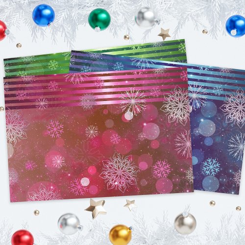 Christmas Blue Green Pink Winter Wonderland  Wrapping Paper Sheets