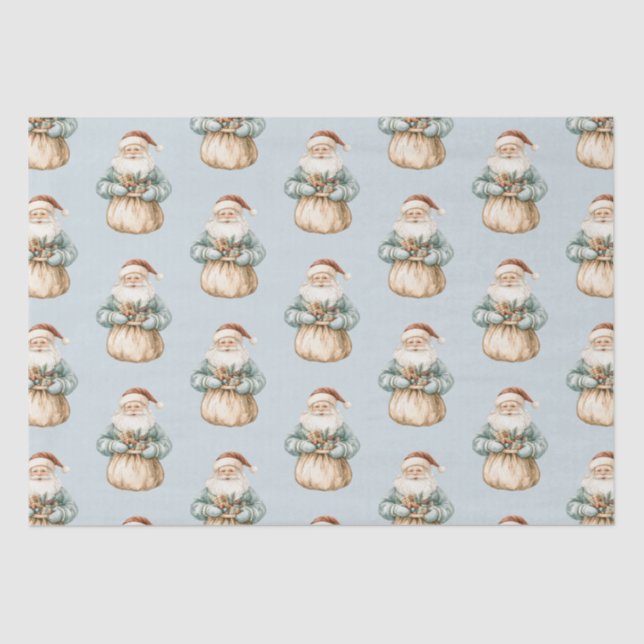 Christmas Blue Green Santa  Tissue Paper (Front)