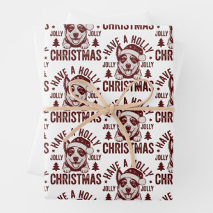 Christmas Blue Heeler Holly Jolly Dog Mom Vintage Wrapping Paper Sheets