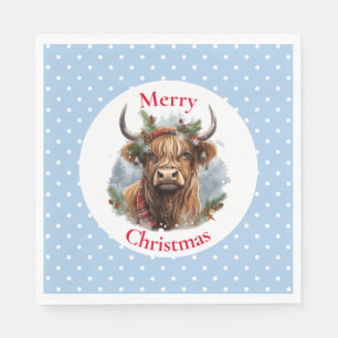 Christmas Blue Highlander Cow Napkins
