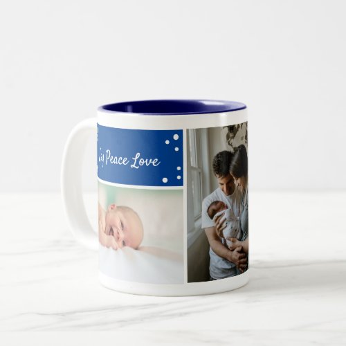 Christmas Blue Holiday Photo Collage Two_Tone  Two Two_Tone Coffee Mug