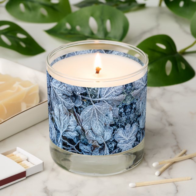 Christmas Blue Leaves Snow Winter Holidays Scented Candle (Lit)