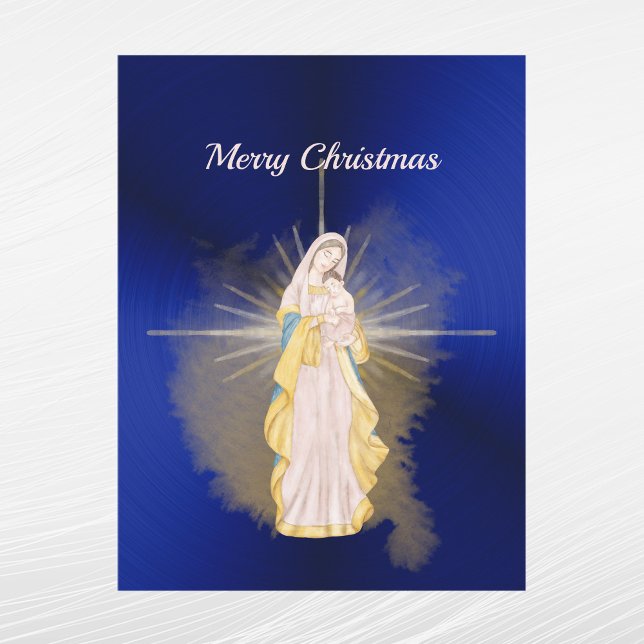 Christmas Blue Nativity Watercolor Holiday Postcard (Creator Uploaded)