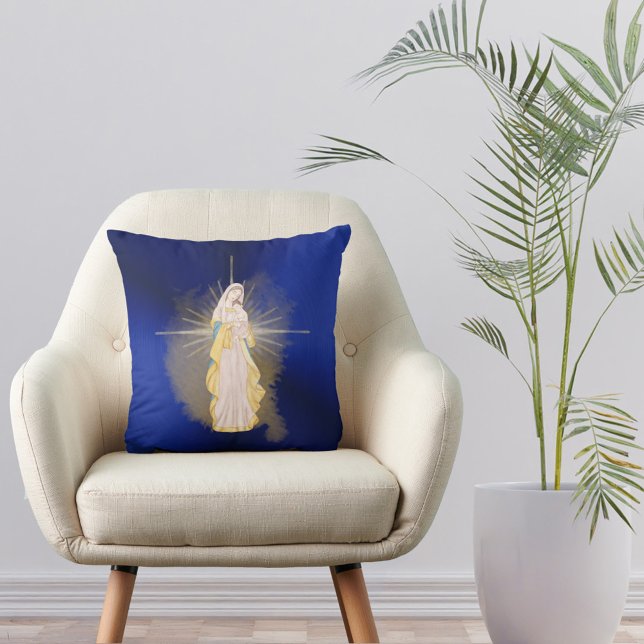 Christmas Blue Nativity Watercolor Throw Pillow (Creator Uploaded)