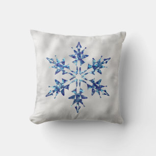 Christmas Blue Navy Snowflake Sparkle Throw Pillow