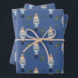 Christmas Blue Nutcracker and Holly Berry Branches Wrapping Paper Sheets<br><div class="desc">Christmas Nutcracker</div>