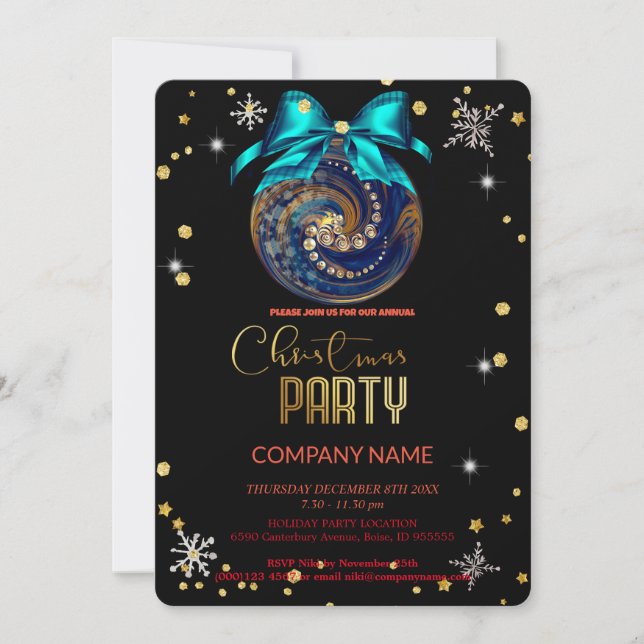Christmas  blue ornament diamonds, snowflakes invitation (Front)