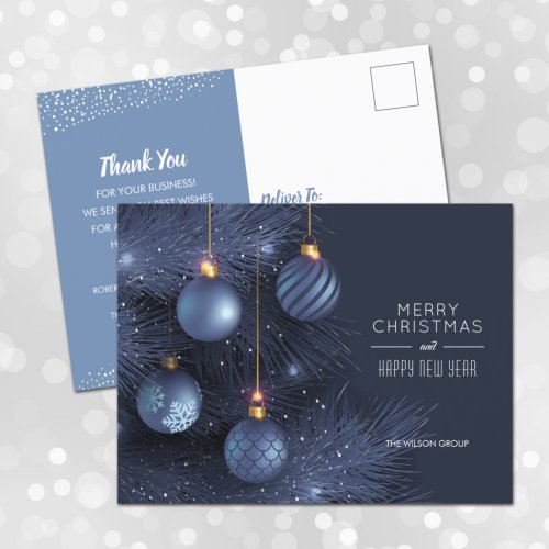 Christmas Blue Ornaments Business Postcards