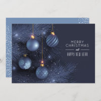 Christmas Blue Ornaments Holiday Card