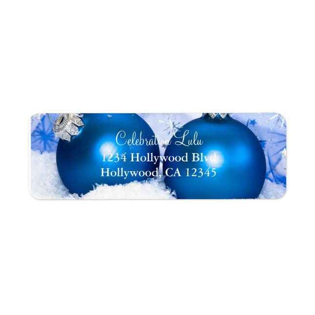 Christmas Blue Ornaments Return Address Label (Front)