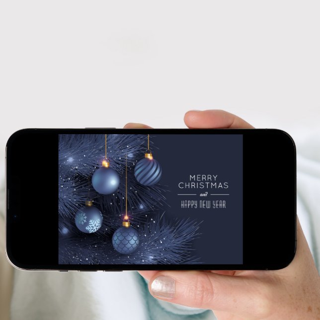 Christmas Blue Ornaments Small Folded Holiday Card (Front Digital)