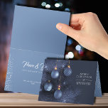 Christmas Blue Ornaments Small Folded Holiday Card<br><div class="desc">A small 4.5 x 5.6" folded greeting card features a beautiful blue Christmas tree and ornaments on the front and your personalized greeting on the inside.</div>