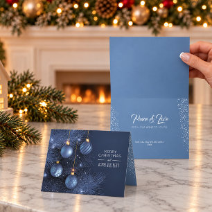 Christmas Blue Ornaments Small Folded Holiday Card