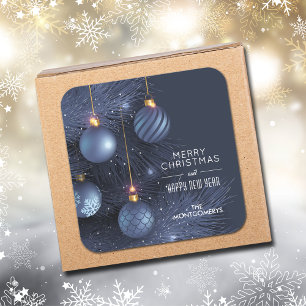 Christmas Blue Ornaments Square Sticker