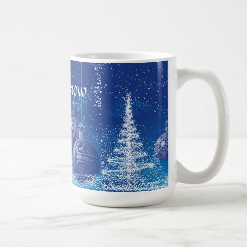 Christmas Blue Ornaments White Trees Coffee Mug