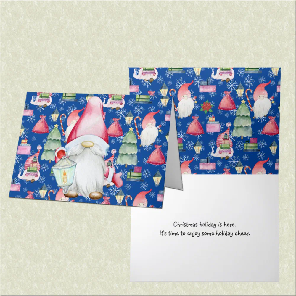 Christmas Santa Gnome & Blue Pattern Background