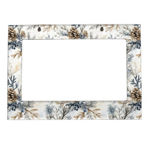 Christmas Blue Pine Cones Magnetic Frame