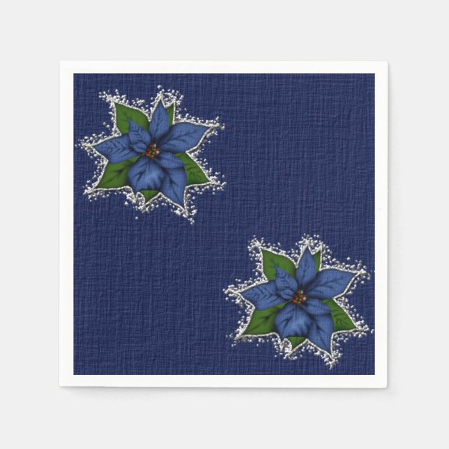 Christmas Blue Poinsettias Napkins (Front)