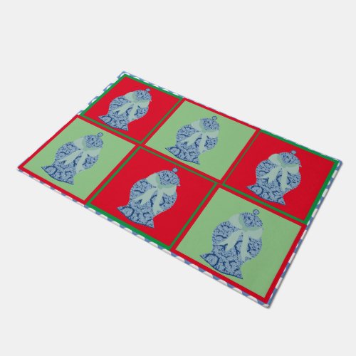 Christmas Blue Red Ginger Jars Jar Mosaic Doormat