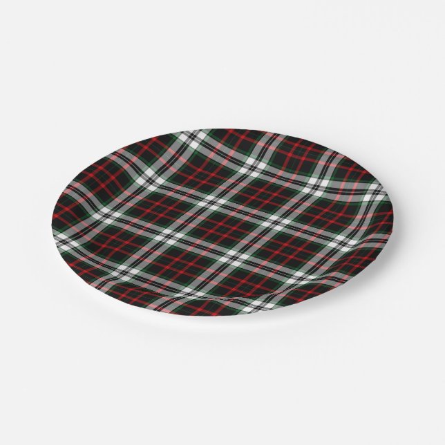 Christmas Blue, Red & Green Tartan Plaid Paper Plates (Angled)